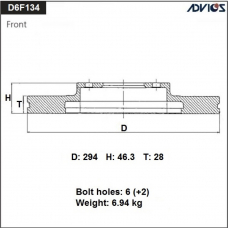 D6F134B ADVICS Диск тормозной пер. advics