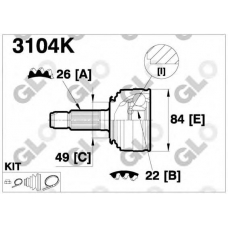 3104K GLO Шарнирный комплект, приводной вал