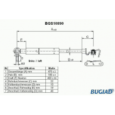 BGS10890 BUGIAD Газовая пружина, крышка багажник