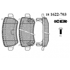 181622-703 ICER Комплект тормозных колодок, дисковый тормоз