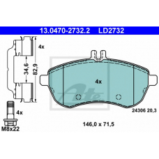 13.0470-2732.2 ATE Комплект тормозных колодок, дисковый тормоз