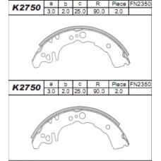 K2750 ASIMCO Комплект тормозных колодок