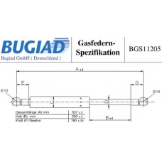 BGS11205 BUGIAD Газовая пружина, крышка багажник